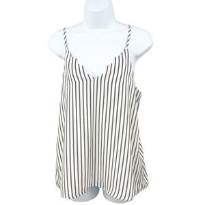 Socialite White with Black striped Scalloped Neckline Tank Top